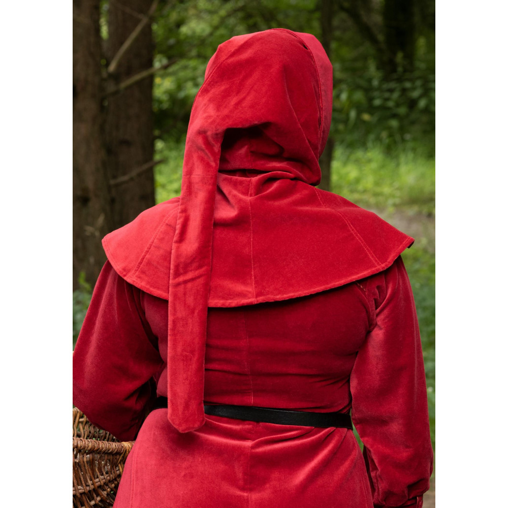 Capucha de terciopelo medieval Mirella, roja  - 4