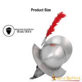 Casco spagnolo Morion con piuma rossa e fodera in pelle calibro 16 - 5