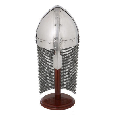 Casco de acero nasal normando medieval con dimensión de malla de malla calibre 16 camail  - 7