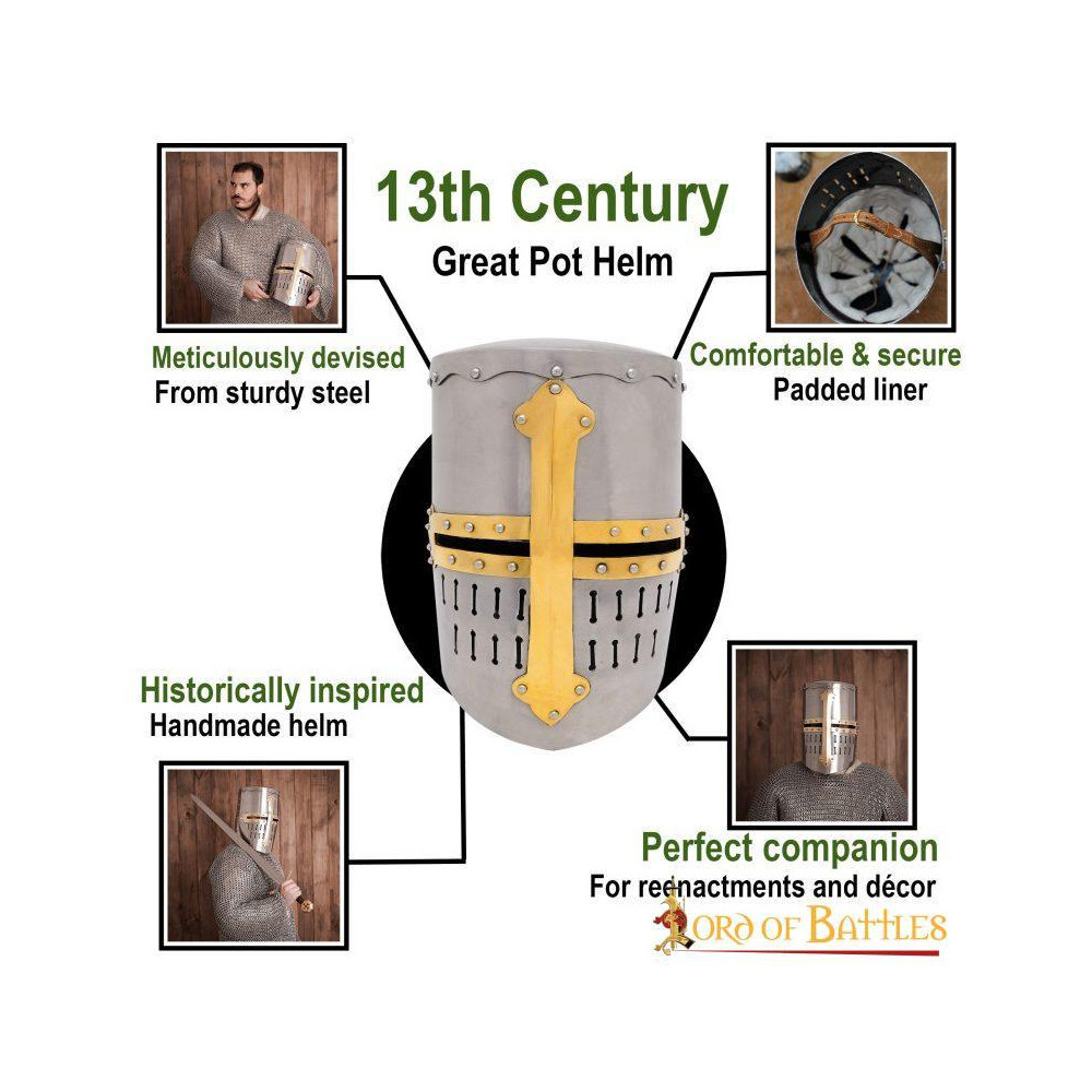 Casco grande del siglo 13 / timón de olla, calibre de 16 mm  - 5