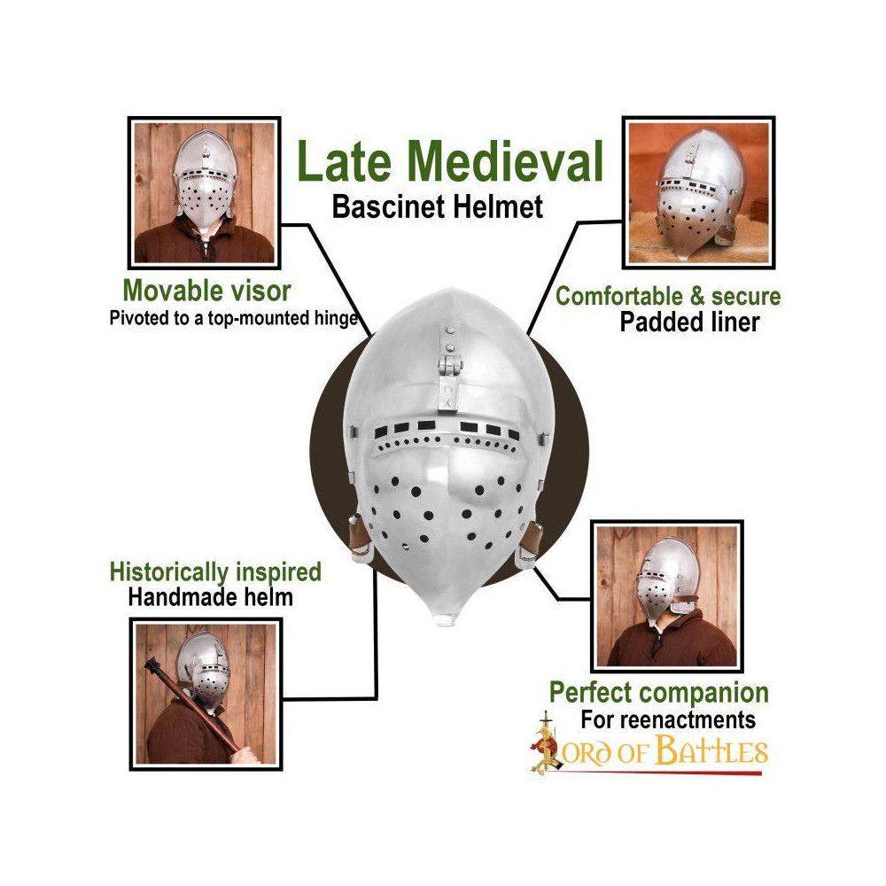 Casque médiéval entièrement fonctionnel Calibre BATTLE READY 16 Casque en acier  - 6