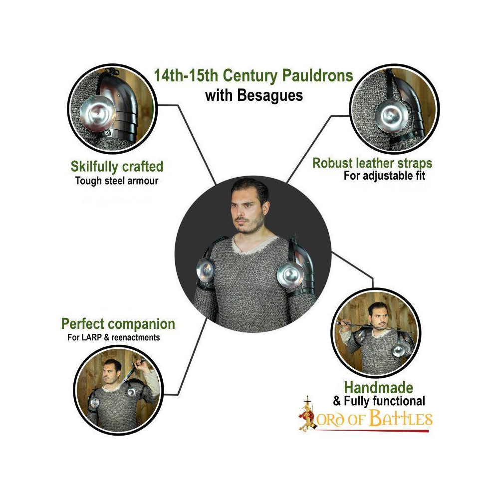 Épaulettes en acier entièrement fonctionnelles du 14ème siècle avec calibre Besagues 16  - 4