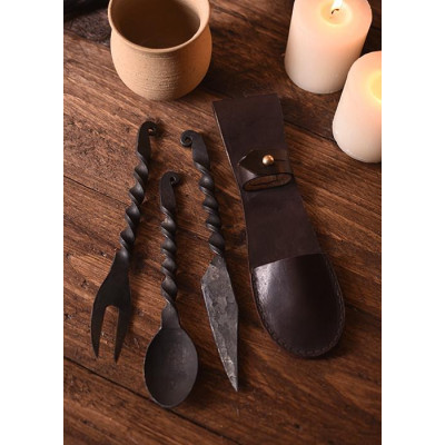 Conjunto de talheres forjados à mão com bolsa  - 2