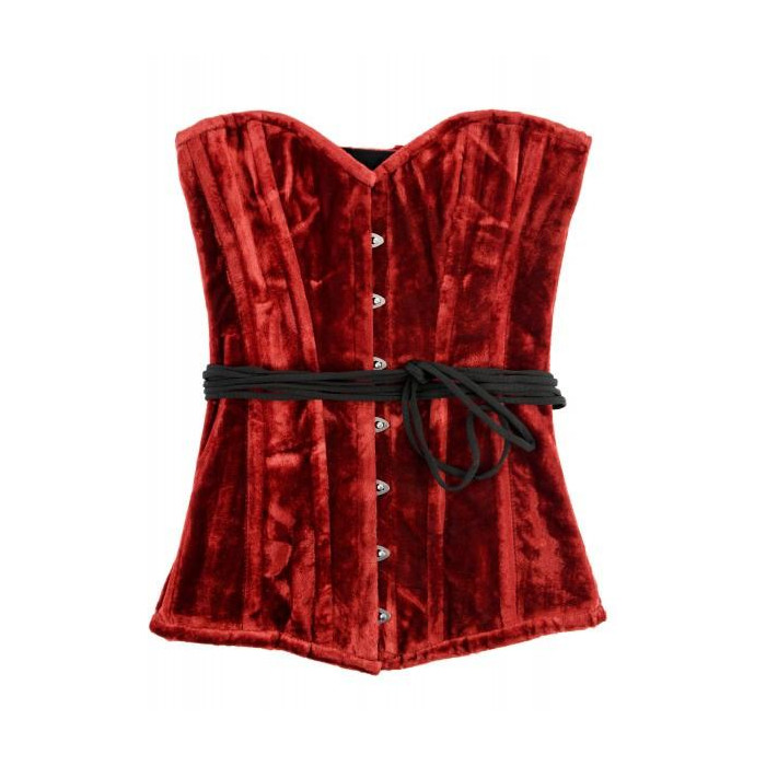 Corset de veludo, Espartilho Overbust, vermelho  - 1