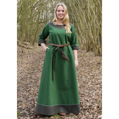 Robe médiévale gesine, toile, vert  - 1