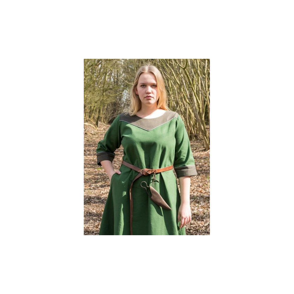 Vestido Medieval Gesine, Lona, verde  - 4