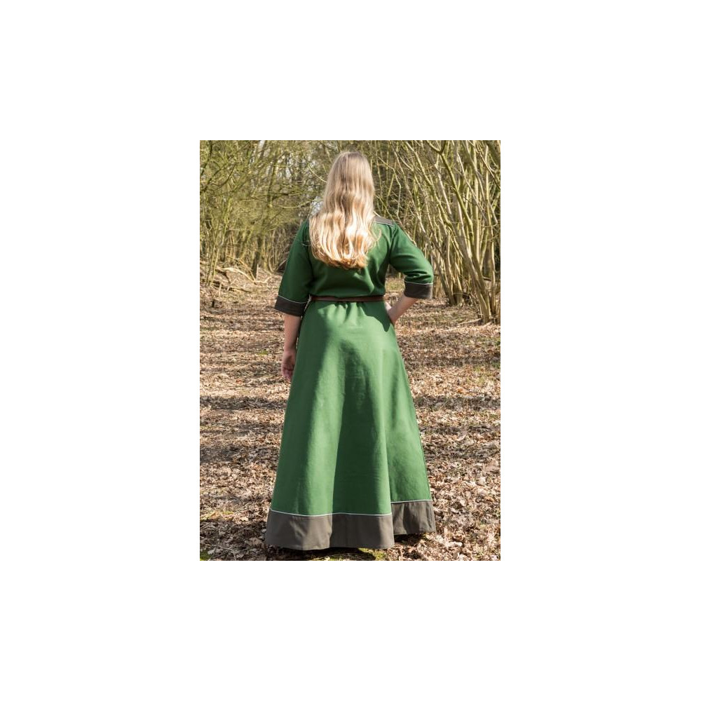 Vestido Medieval Gesine, Lona, verde  - 5