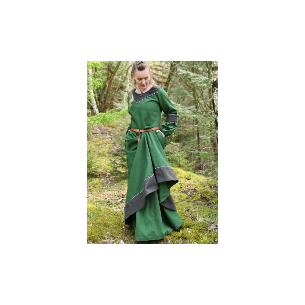 Medieval Dress Gesine, Canvas, Green  - 6