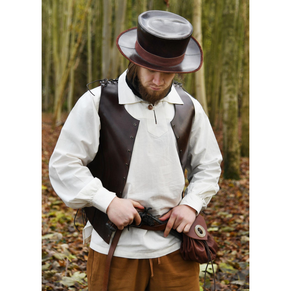 Cappello medievale in pelle a tesa larga, marrone - 2