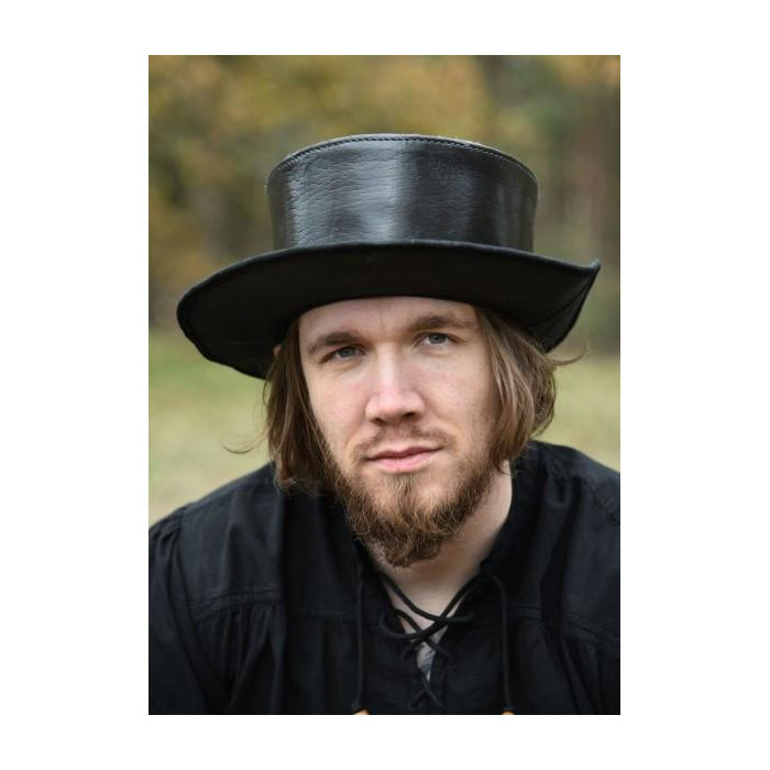 Chapéu medieval de couro com aba larga, chapéu Plague Doctor, preto  - 2