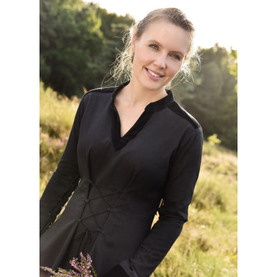 Vestido Medieval Meira com Detalhes em Veludo, Preto  - 1