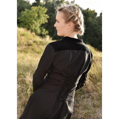 Vestido Medieval Meira com Detalhes em Veludo, Preto  - 4