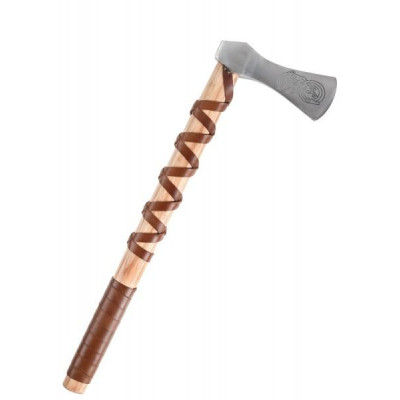 Viking axe, cast steel, type A, with engraving and leather wrap  - 1
