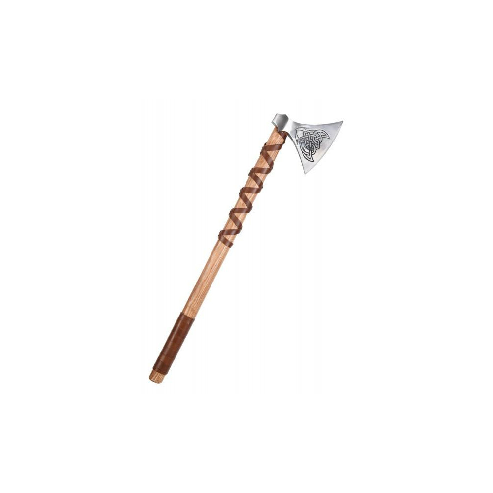 Machado Viking, aço fundido, tipo M, com gravação e envoltório de couro  - 1