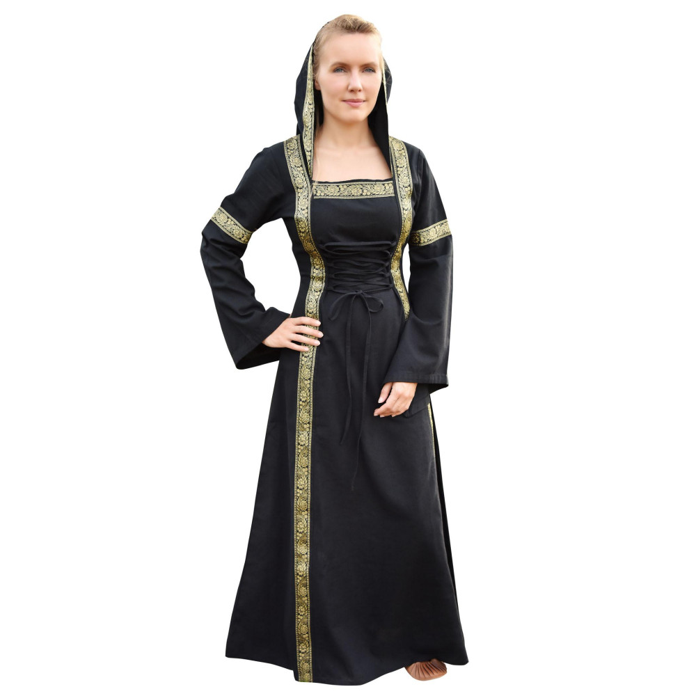 Medieval Eleanor Hooded Dress, Black  - 1