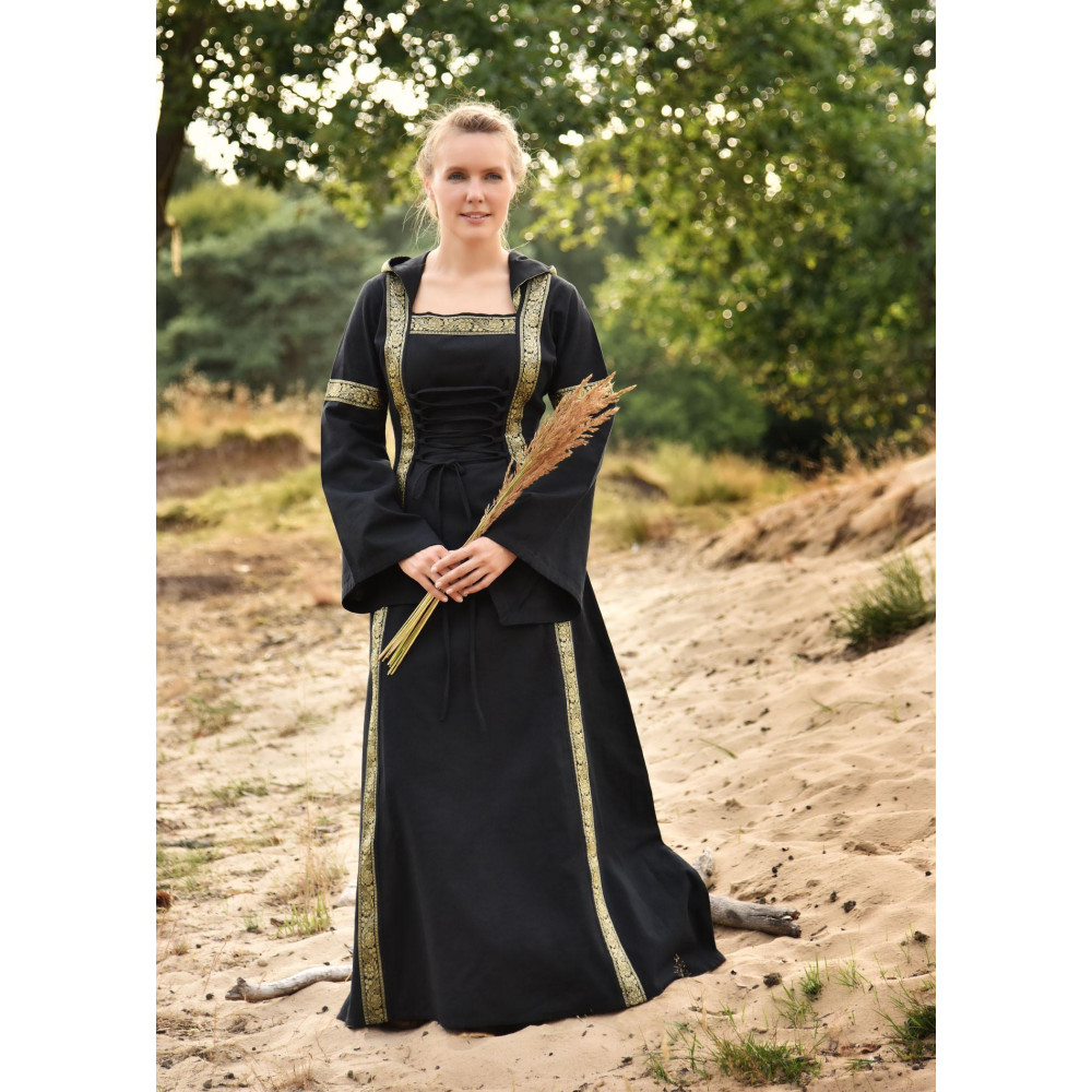 Medieval Eleanor Hooded Dress, Black  - 2