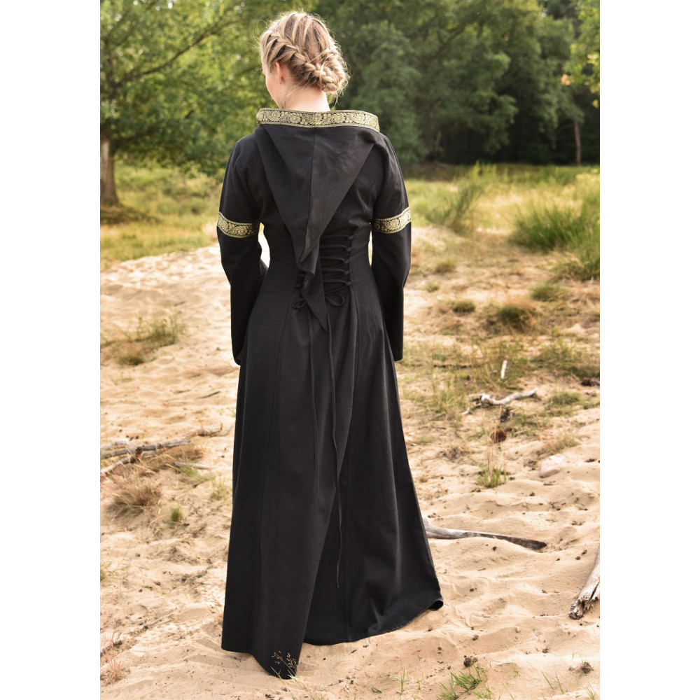 Vestido medieval con capucha Eleanor, negro  - 3