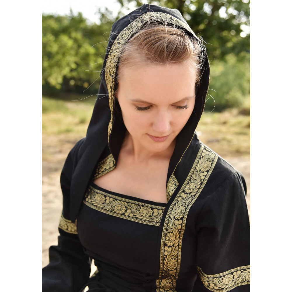 Medieval Eleanor Hooded Dress, Black  - 5