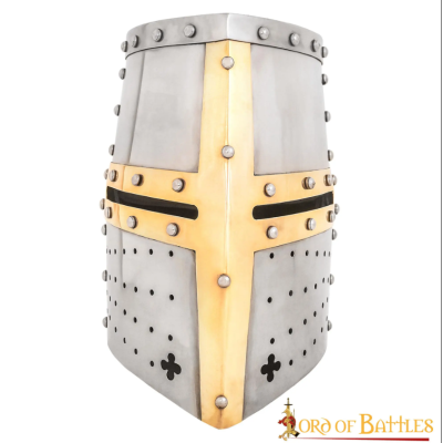 Crusader Knight Pot Helm Battle Ready with 16 caliber brass cross  - 1