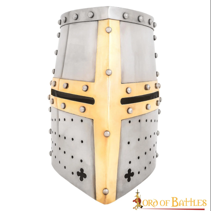 Crusader Knight Pot Helm Battle Ready con croce in ottone calibro 16  - 1