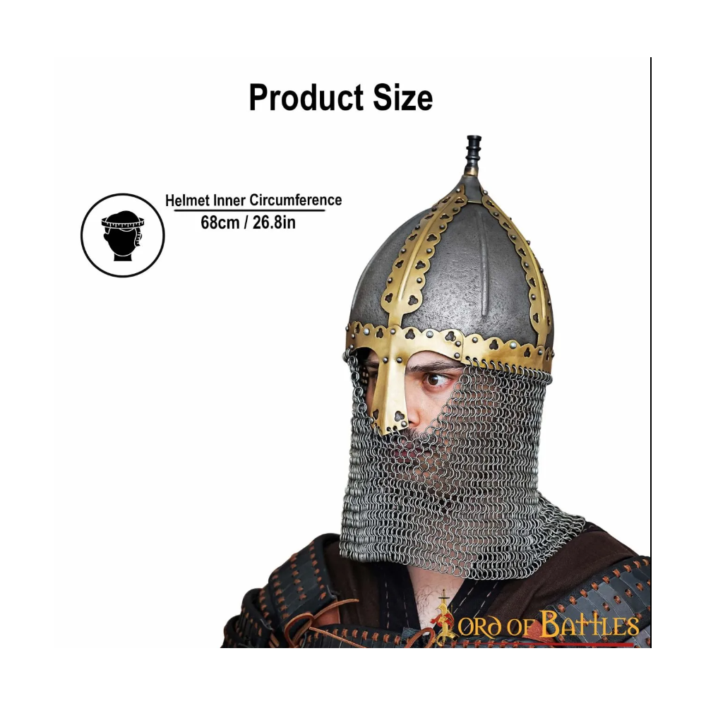 Casque viking varègue slave Rus Gnezdovo du Xe siècle avec chaîne en maille Camal de calibre 16e  - 2