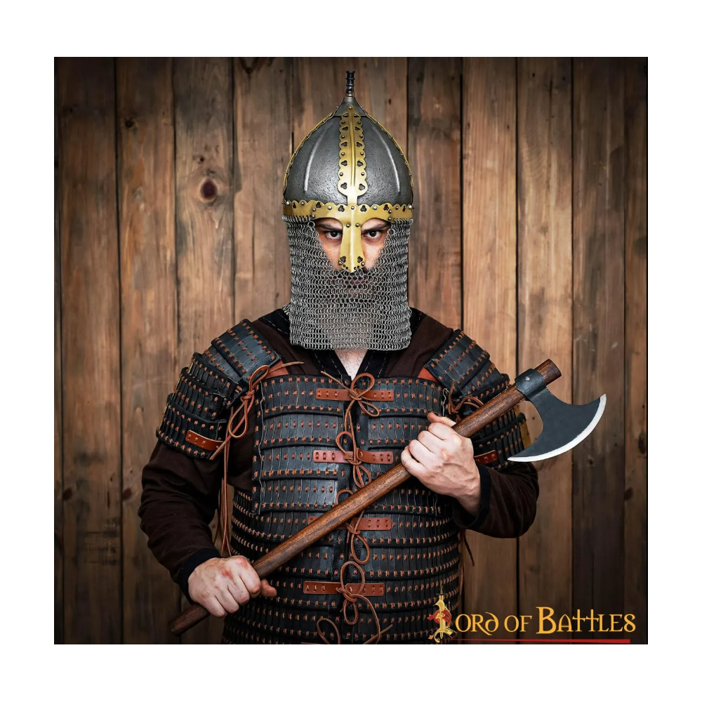 Casque viking varègue slave Rus Gnezdovo du Xe siècle avec chaîne en maille Camal de calibre 16e  - 3