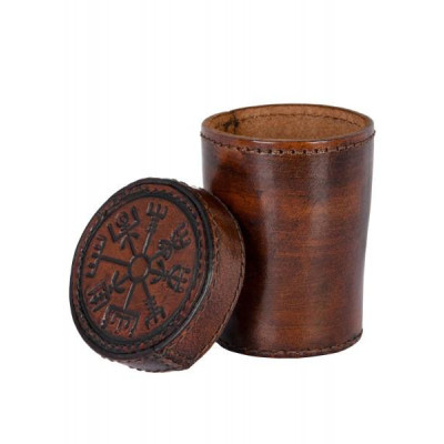 Tasse de données en cuir avec couvercle, gravure Vegvisir, marron  - 1