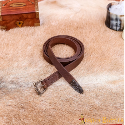Cintura in pelle vichinga decorata con fibbia e cappuccio in ottone antico  - 3