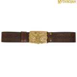 Mythrojan Viking CEINTURE URBAINE AVEC BOUCLE EN LAITON MASSIF ODIN CORBEAU et cuir véritable gaufré  - 2
