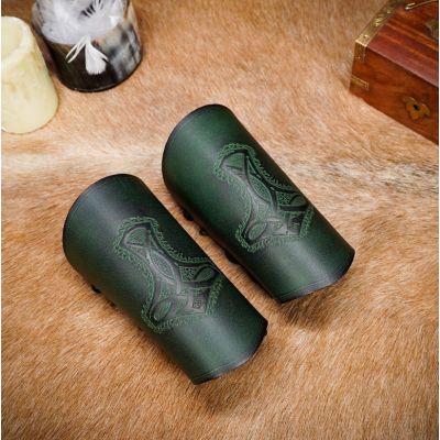 Braçadeiras de couro genuíno poderosas do Mjolnir verde  - 1