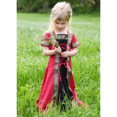 Robe médiévale pour enfants Eleanor, manches courtes, rouge/noir  - 1