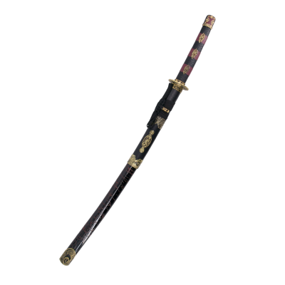 Katana Lâmina de aço , bainha de madeira lacada preta com detalhes em vermelho  - 1
