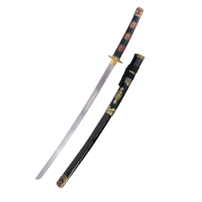 Katana Lâmina de aço , bainha de madeira lacada preta com detalhes em vermelho  - 2