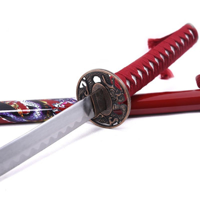 Katana de dragón decorativa roja  - 3