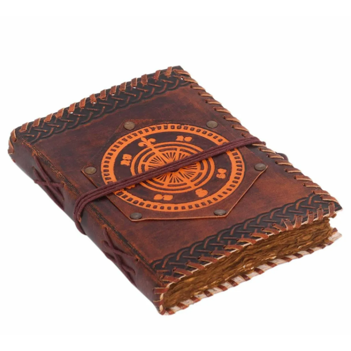 Diario con brújula de navegación Flor de lis hecho a mano en cuero genuino, notas del diario  - 1