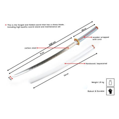 DEMON SLAYER - KIMETSU NO YAIBA - ESPADA DE KANROJI MITSURI - FORJADA Y DOBLADA A MANO, SET - 3