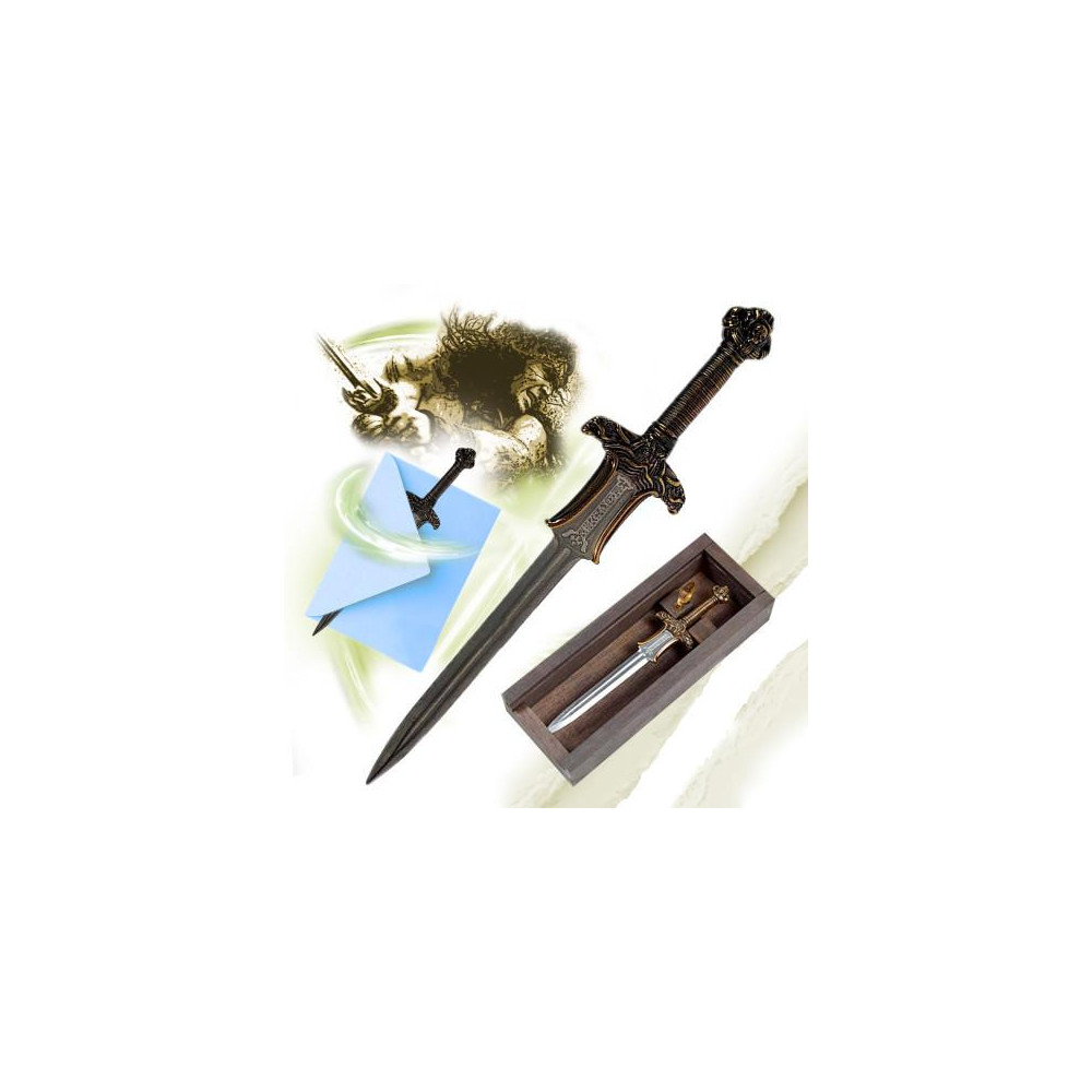 ABRIDOR DE CARTAS COM ESPADA ATLANTE EM MINIATURA CONAN EM CAIXA DE MADEIRA  - 4