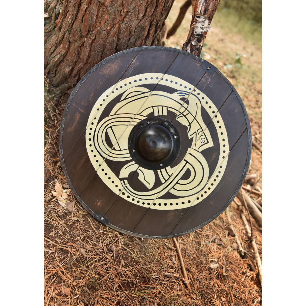 Bouclier viking avec motif de bête passionnant, peint à la main, 61 cm - 2