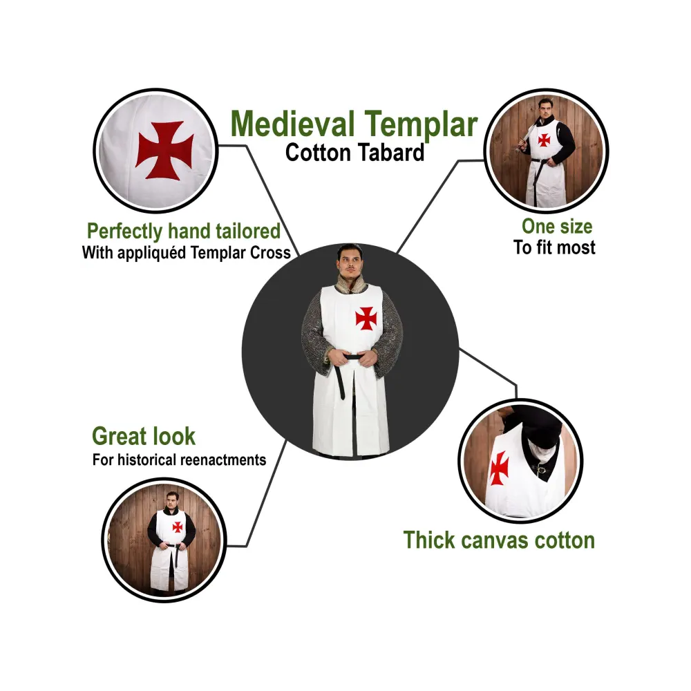Tabarro medievale in cotone dei Cavalieri Templari - 3