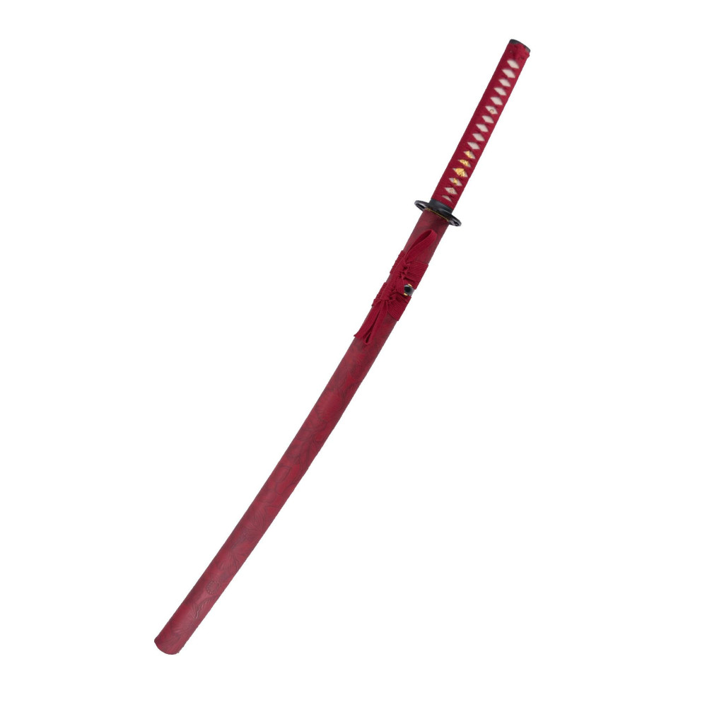 Katana funzionale con lama in acciaio Damasco rosso 104 cm - 1