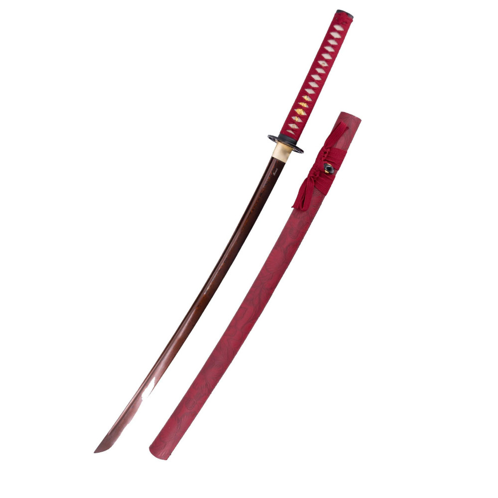 Katana funzionale con lama in acciaio Damasco rosso 104 cm - 2