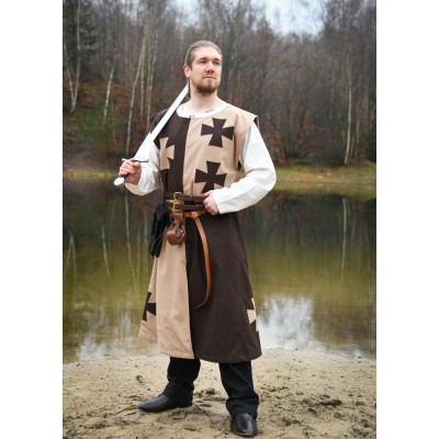 Tabardo Medieval Forrado com Cruzes, marrom  - 1