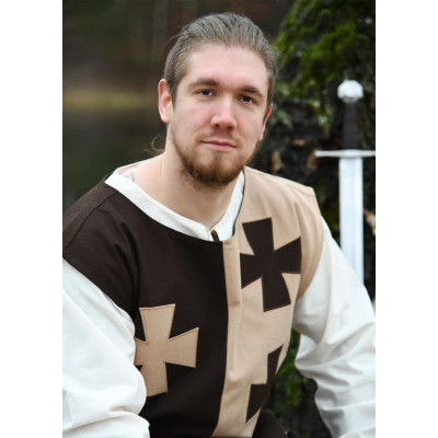 Tabarro medievale foderato con croci, marrone - 7