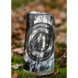 Caneca de chifre, caneca de cerveja com base de madeira e motivo Valknut nº 1  - 2