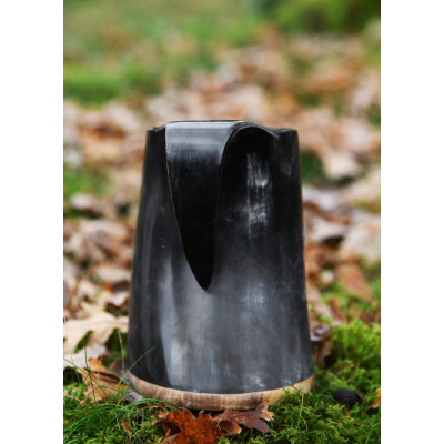 Tasse en corne, chope à bière avec socle en bois et motif Odin - 4