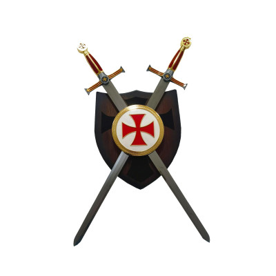Templar shield with wood with Templar decorations - 1