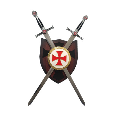 Panoplia Scudo Templare con legno con decorazioni - 1