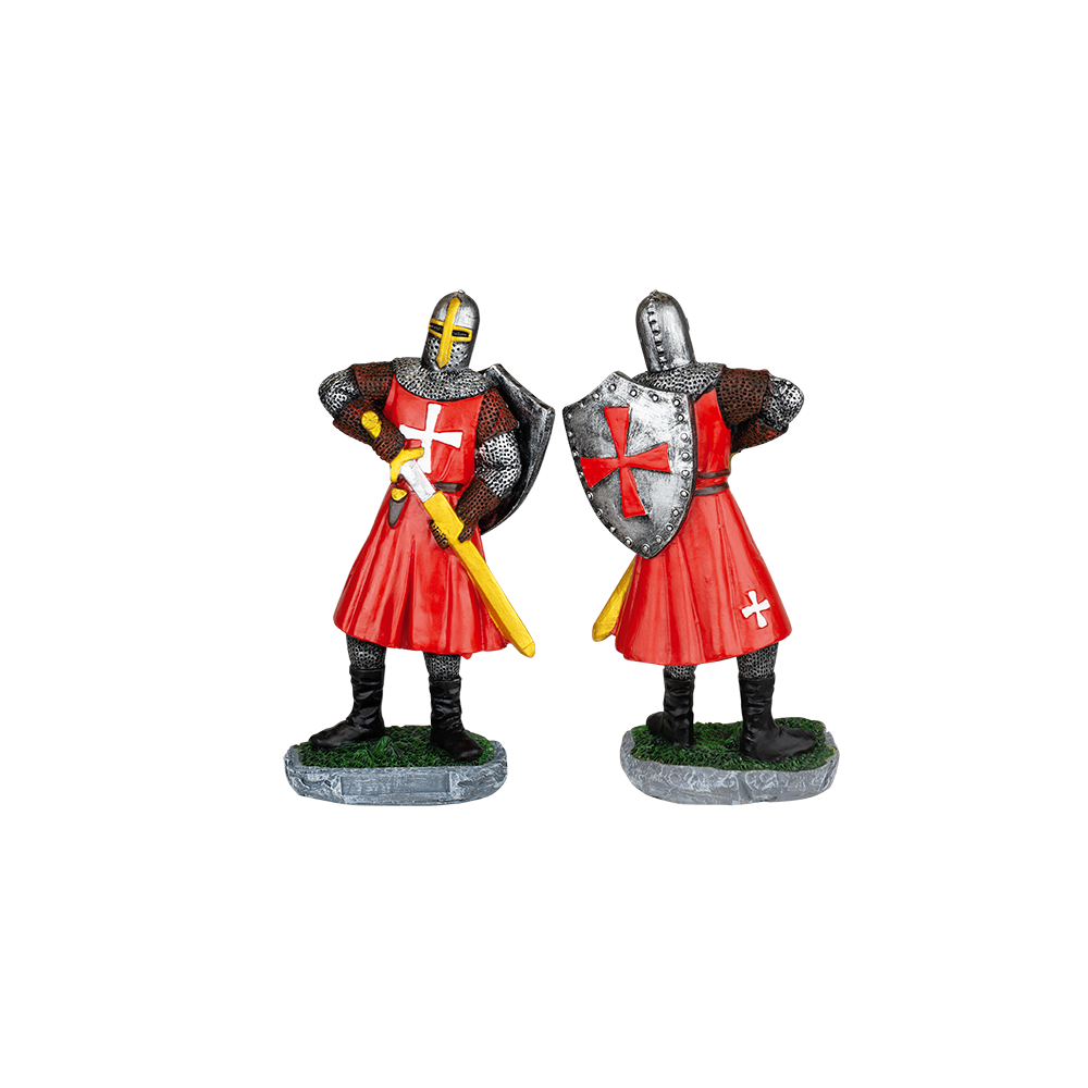 Figura dei Cavalieri Templari in resina con scudo e spada - 1