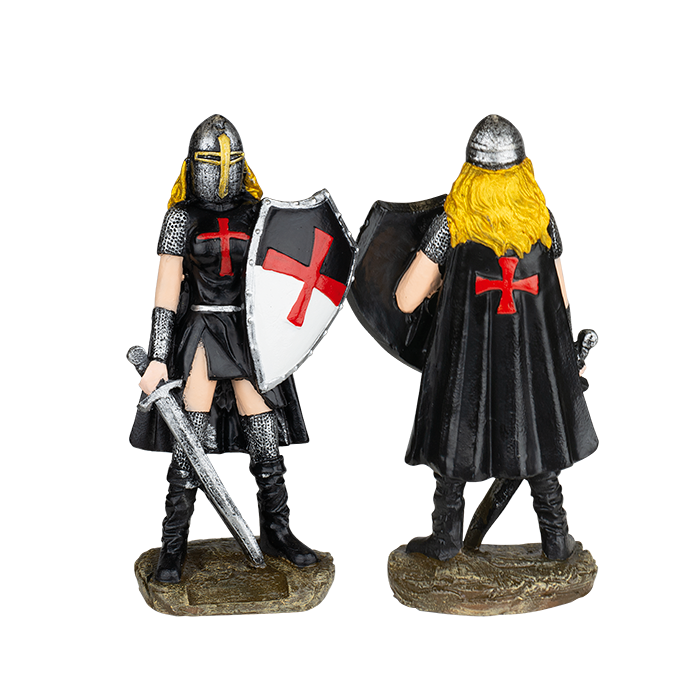 Figura Cavaliere Templare in resina Donna con scudo e spada, 8cm - 1