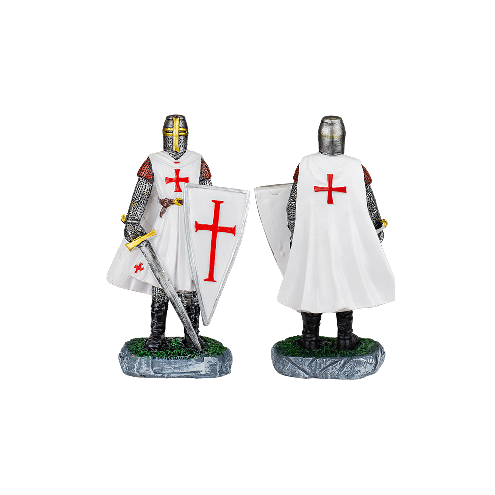 Figura Cavalieri Templari in resina con scudo e spada, 30cm - 1